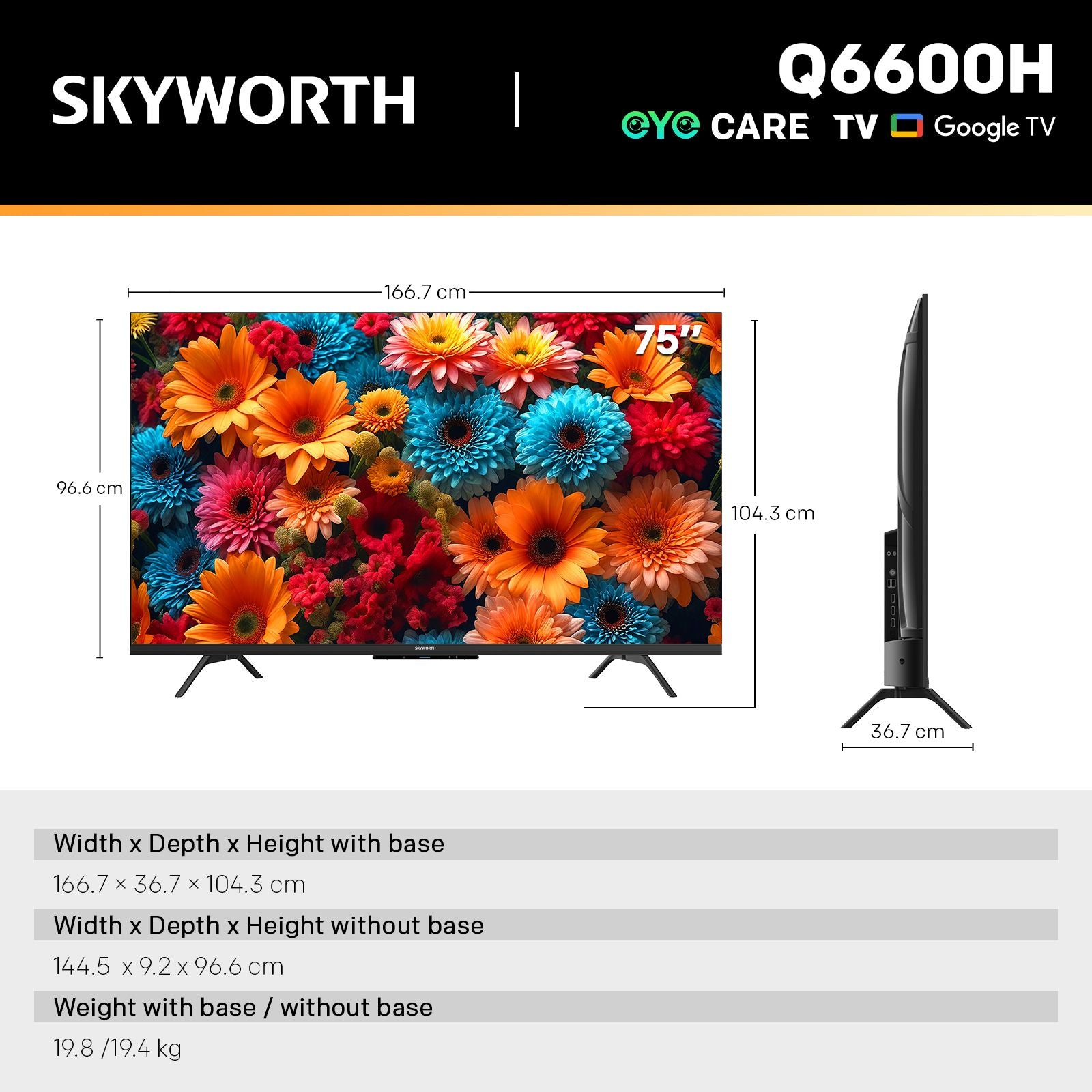 SKYWORTH Q6600H 75" QLED+ 4K 120Hz Smart Google TV