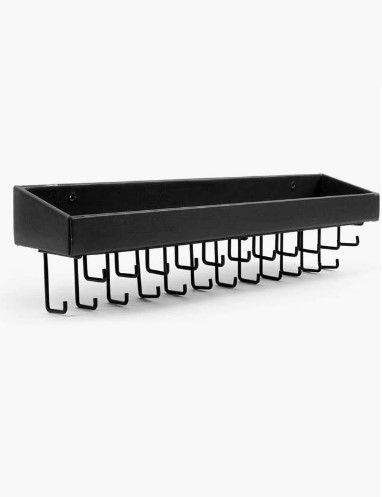 Wall Mount Jewellery Organiser with 23 Hooks and Top Shelf - Black
