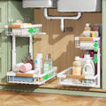 2-Tier Kitchen Under Sink Organiser Storage Set with Adjustable Height, Slide Rail & Suction Cups - Black