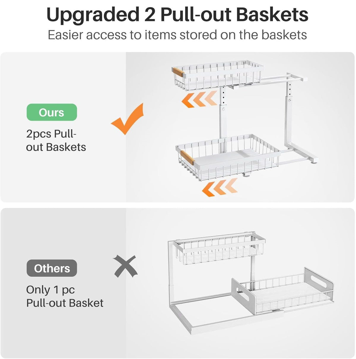2-Tier Kitchen Under Sink Organiser Storage Set with Adjustable Height, Slide Rail & Suction Cups - Black