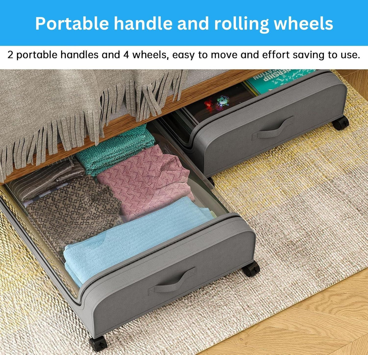 Set of 2 XXL Under Bed Rolling Storage Containers 50L with Wheels