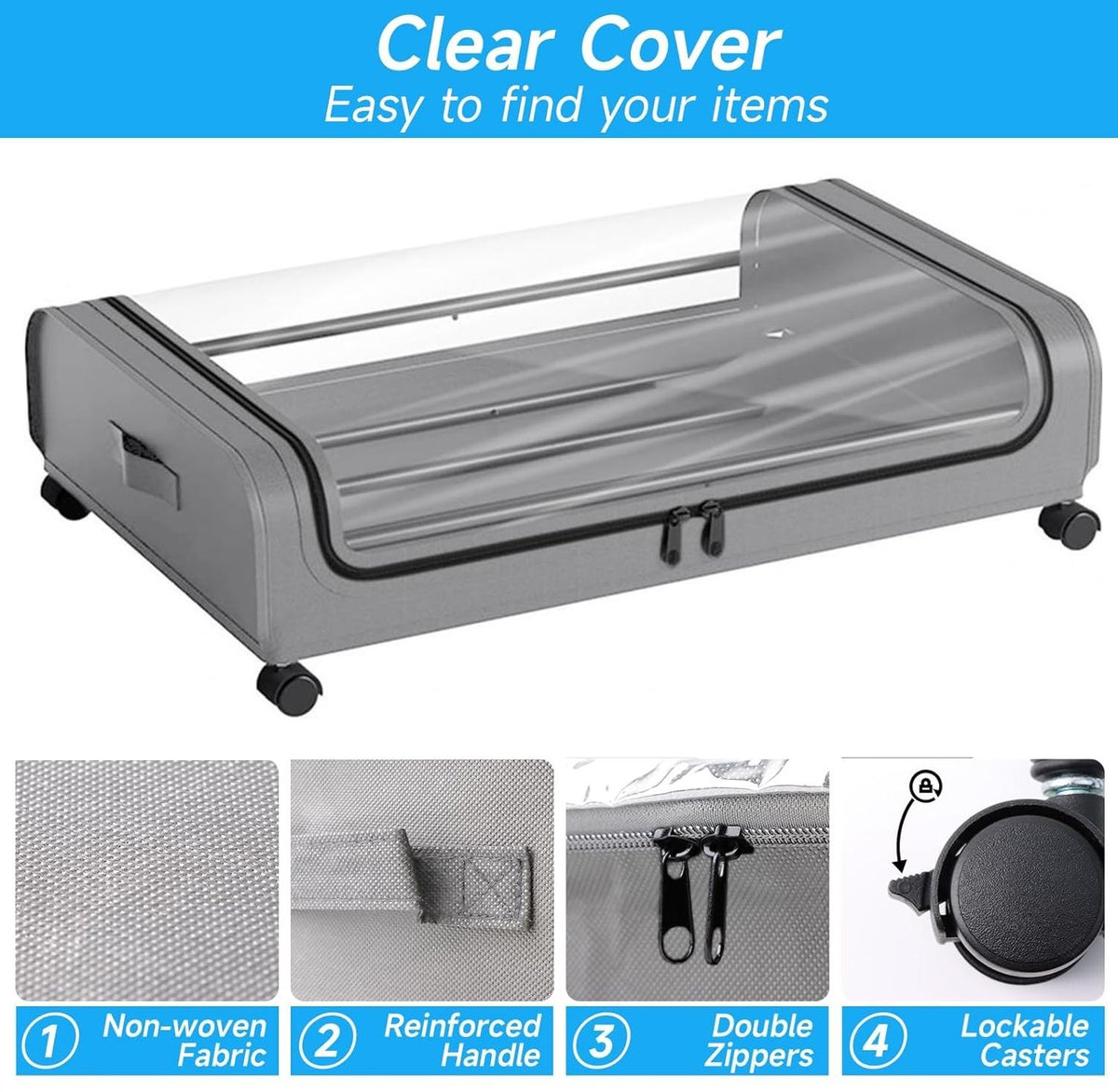 Set of 2 XXL Under Bed Rolling Storage Containers 50L with Wheels