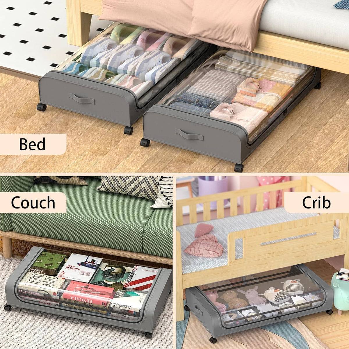 Set of 2 XXL Under Bed Rolling Storage Containers 50L with Wheels