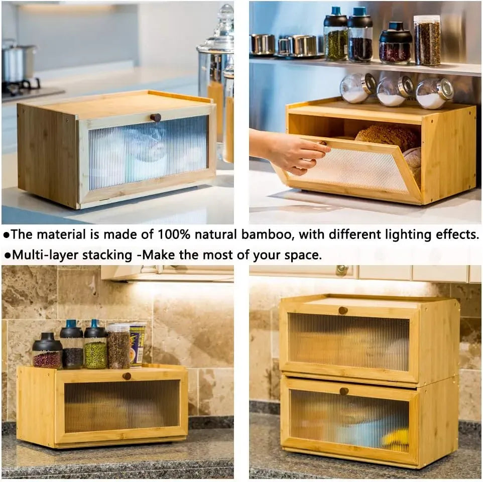 Bamboo Bread Box Kitchen Countertop Storage with Acrylic Window - Natural
