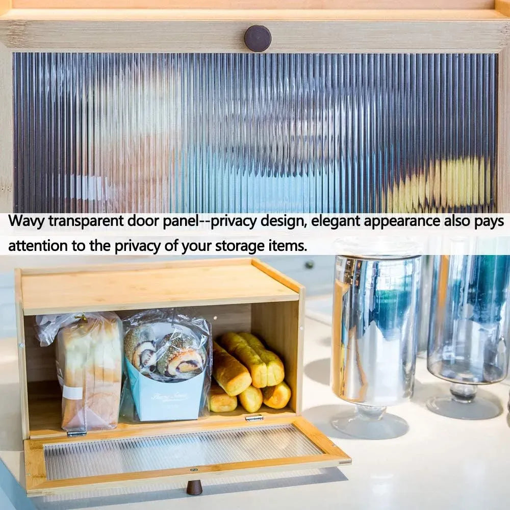 Bamboo Bread Box Kitchen Countertop Storage with Acrylic Window - Natural