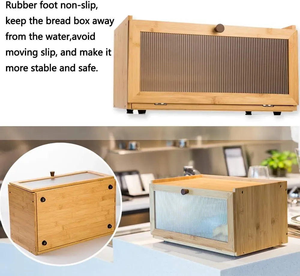 Bamboo Bread Box Kitchen Countertop Storage with Acrylic Window - Natural