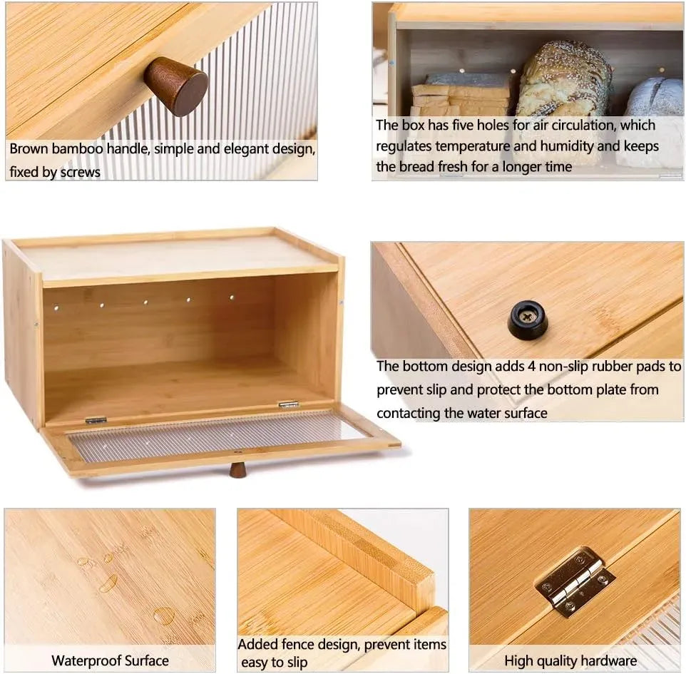 Bamboo Bread Box Kitchen Countertop Storage with Acrylic Window - Natural