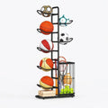 7 Tier Ball Storage Rack with Side Basket Sports Organiser - Black