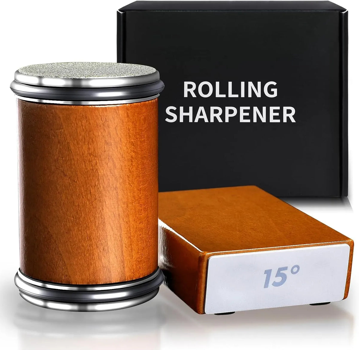 Rolling Knife Sharpener with 15° & 20° Angles for Kitchen Knives - Brown