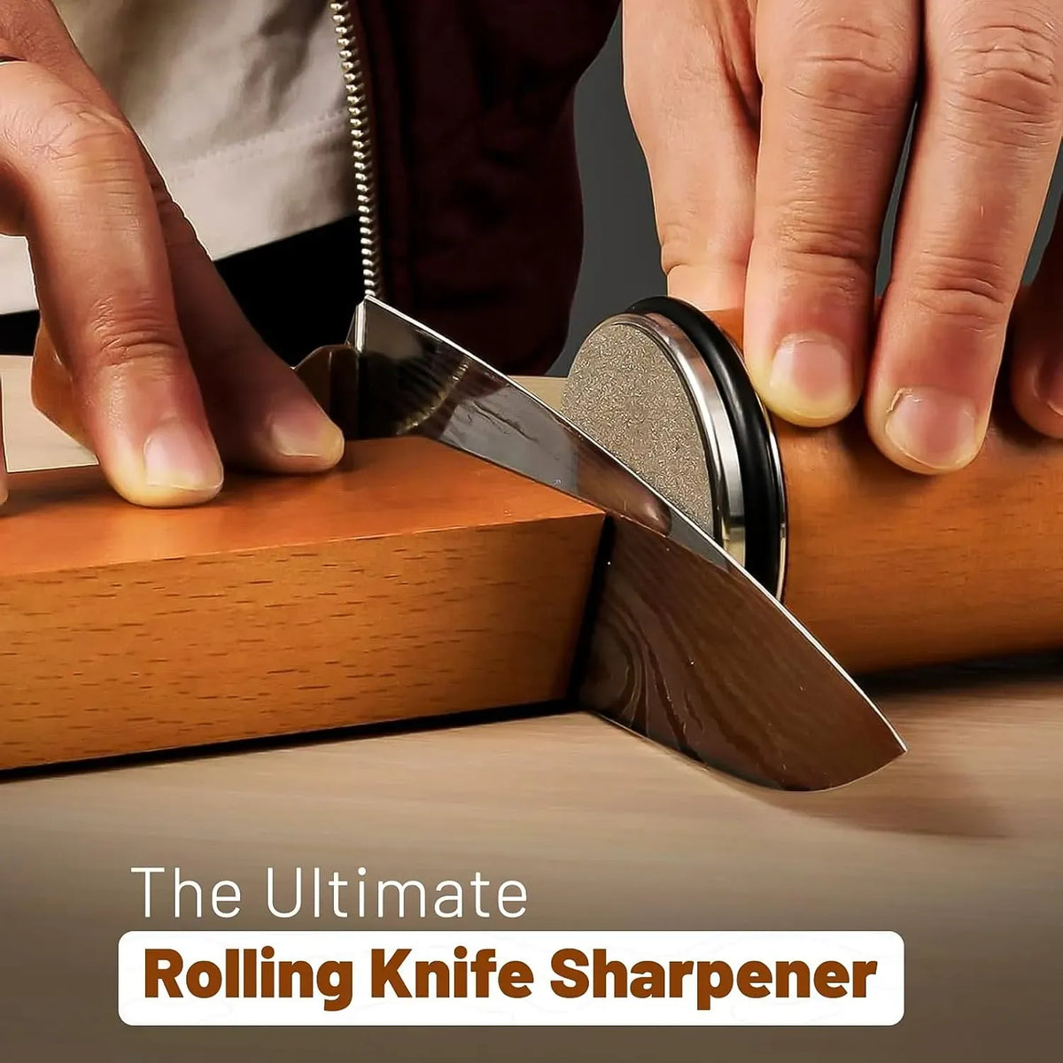 Rolling Knife Sharpener with 15° & 20° Angles for Kitchen Knives - Brown