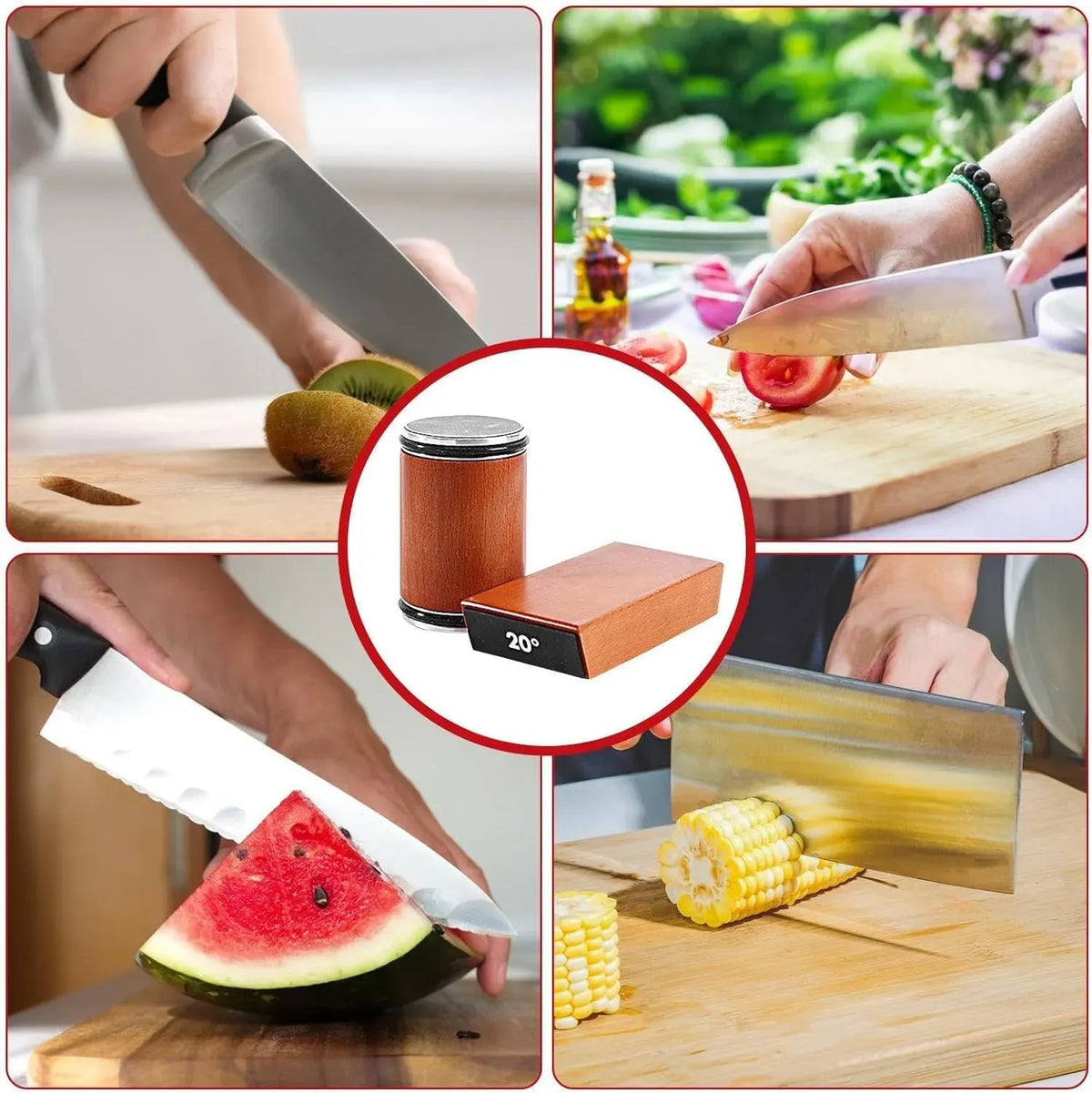 Rolling Knife Sharpener with 15° & 20° Angles for Kitchen Knives - Brown