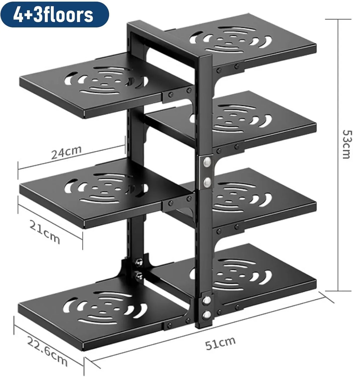 7 Tier Adjustable Heavy Duty Pan Organiser Rack for Kitchen - Black