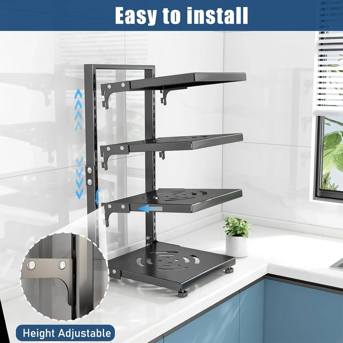 7 Tier Adjustable Heavy Duty Pan Organiser Rack for Kitchen - Black
