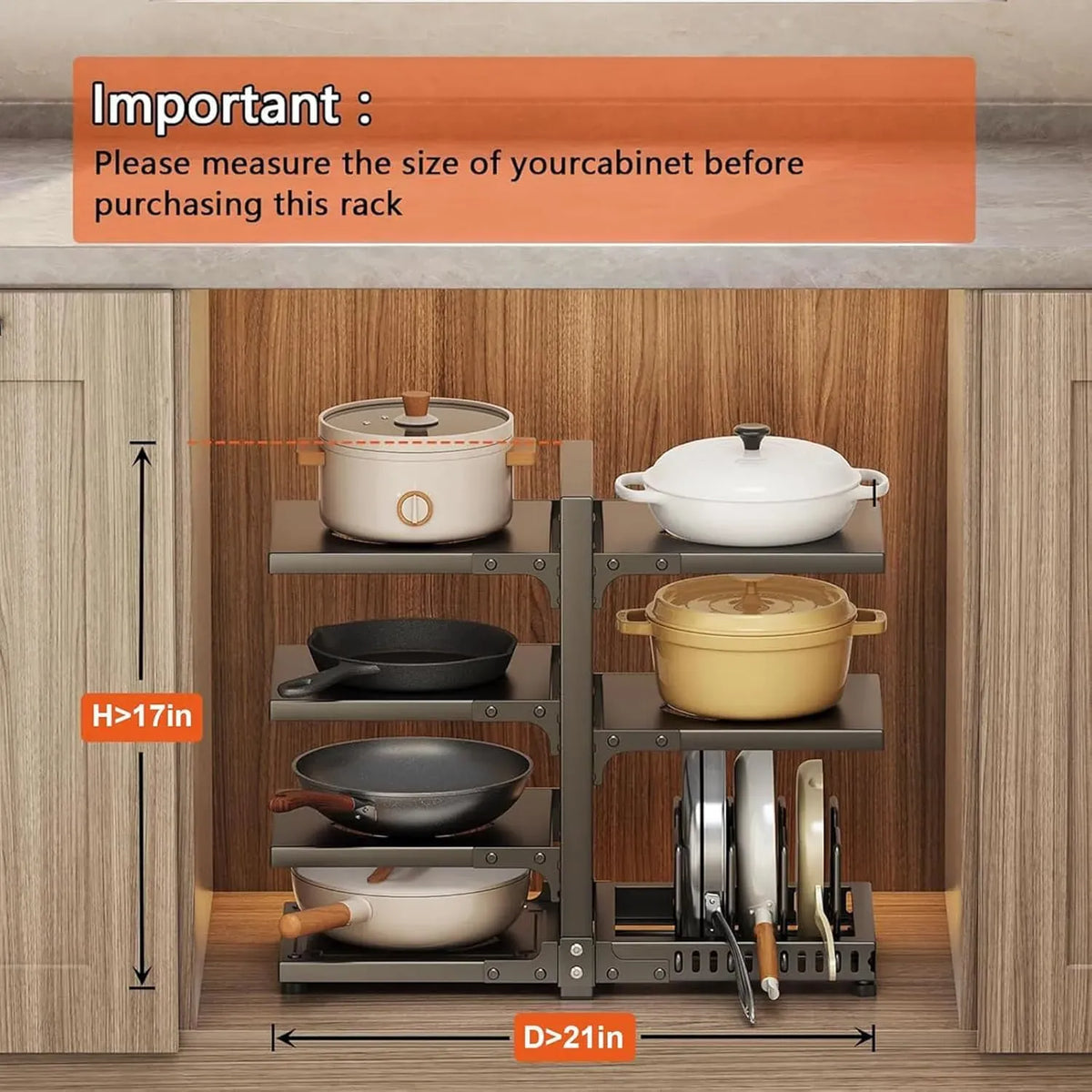 7 Tier Adjustable Heavy Duty Pan Organiser Rack for Kitchen - Black
