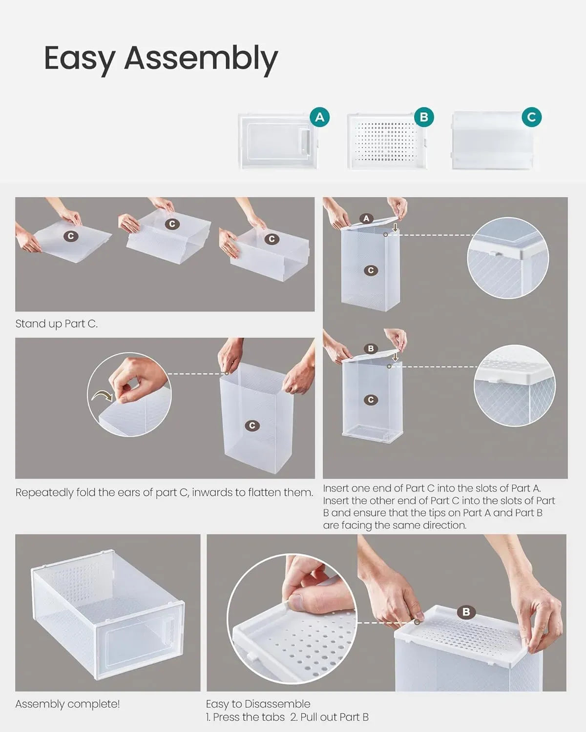 6-Pack Clear Stackable Shoe Storage Boxes 33x23x14cm - White