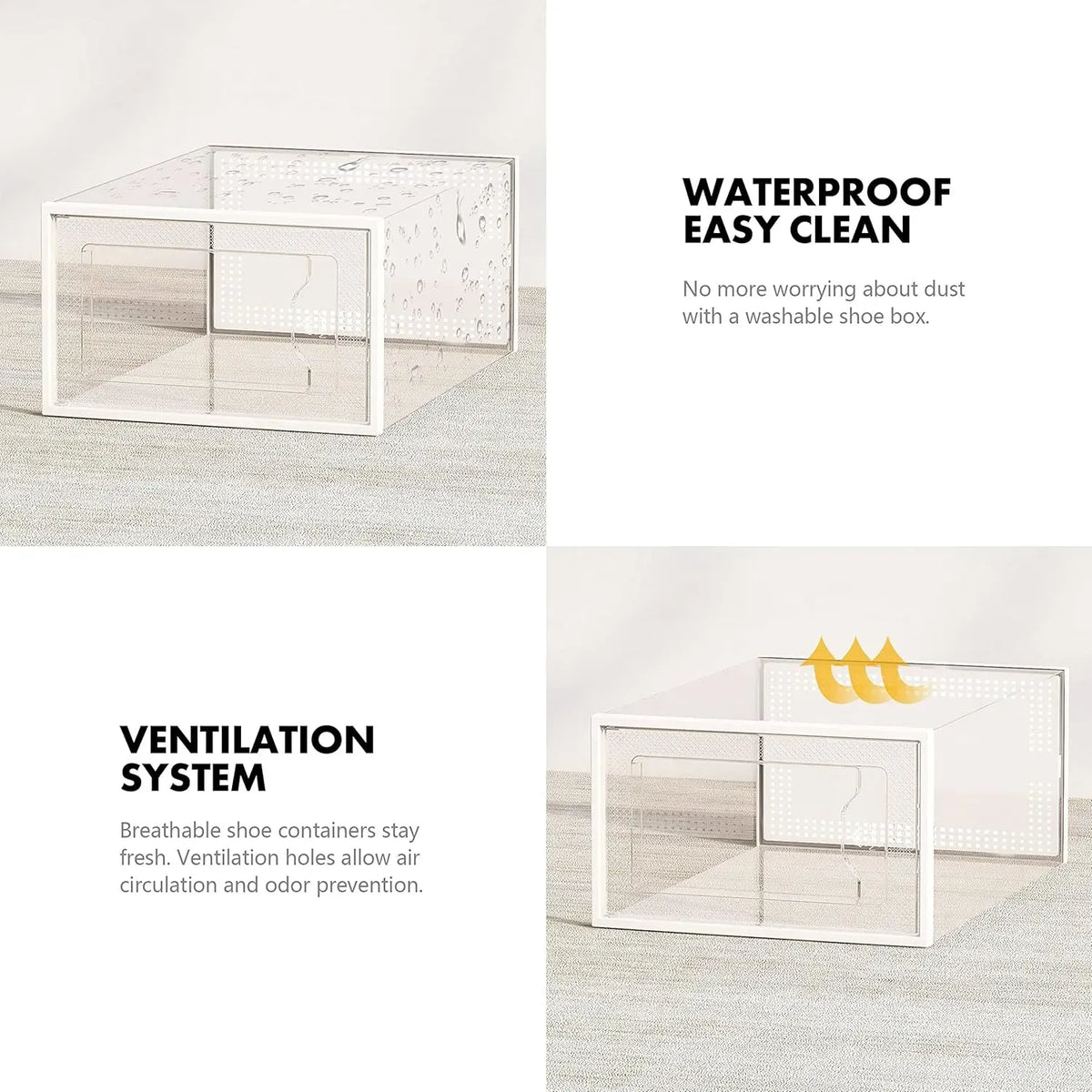 6-Pack Clear Stackable Shoe Storage Boxes 33x23x14cm - White
