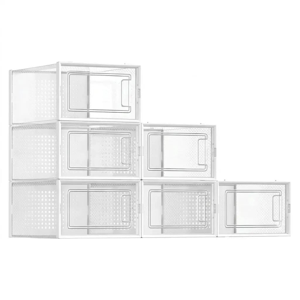 6-Pack Clear Stackable Shoe Storage Boxes 33x23x14cm - White