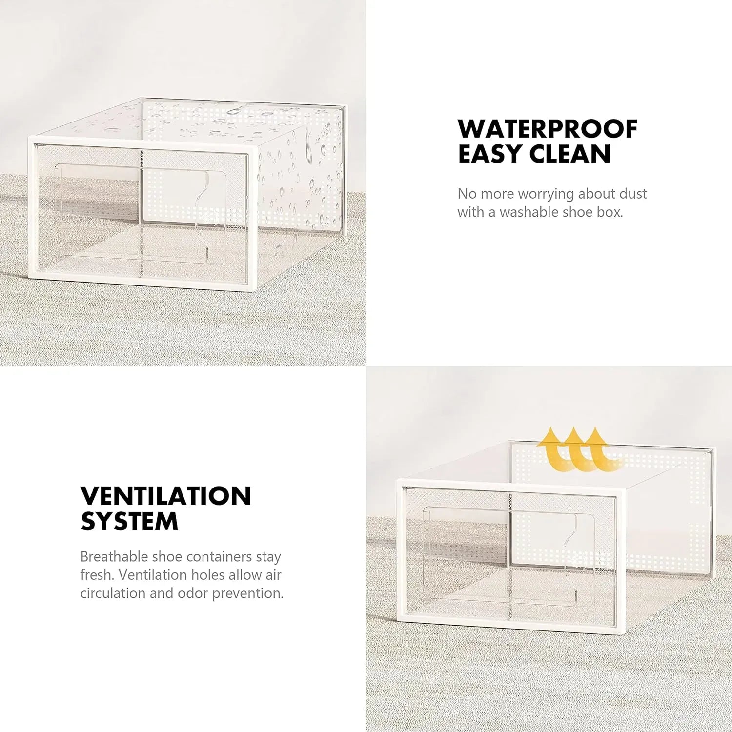 12-Pack Clear Stackable Shoe Storage Boxes 33x23x14cm - White