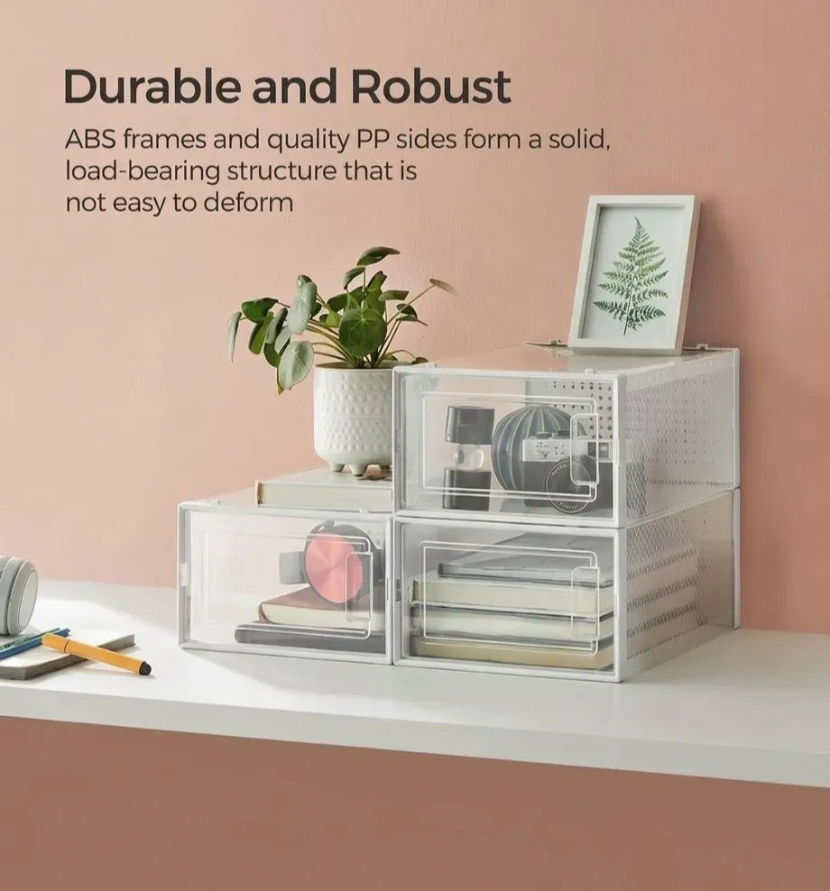 12-Pack Clear Stackable Shoe Storage Boxes 33x23x14cm - White