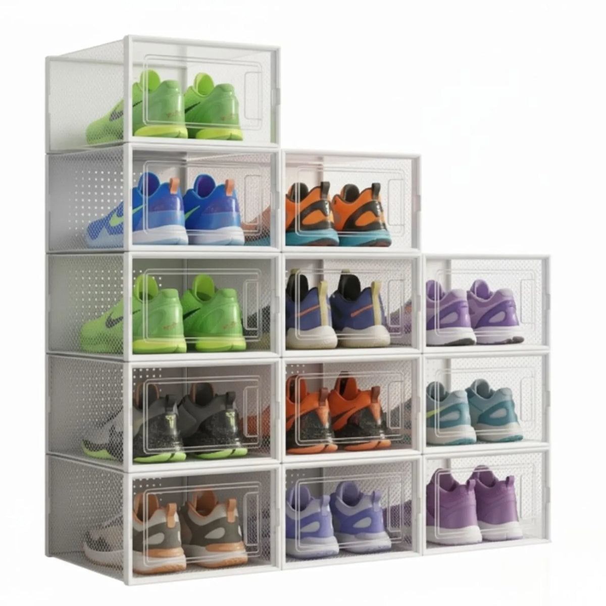 12-Pack Clear Stackable Shoe Storage Boxes 35x25x19cm - White