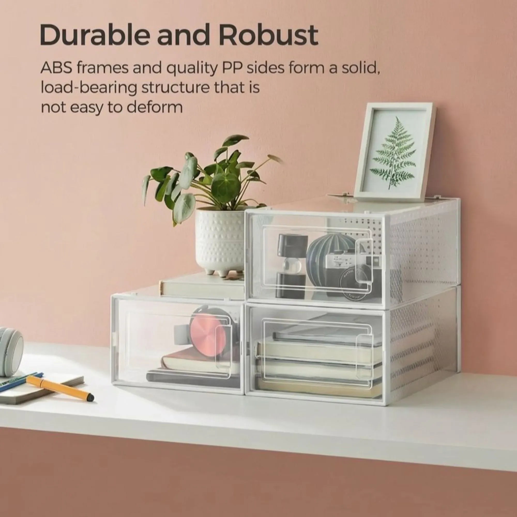 12-Pack Clear Stackable Shoe Storage Boxes 35x25x19cm - White
