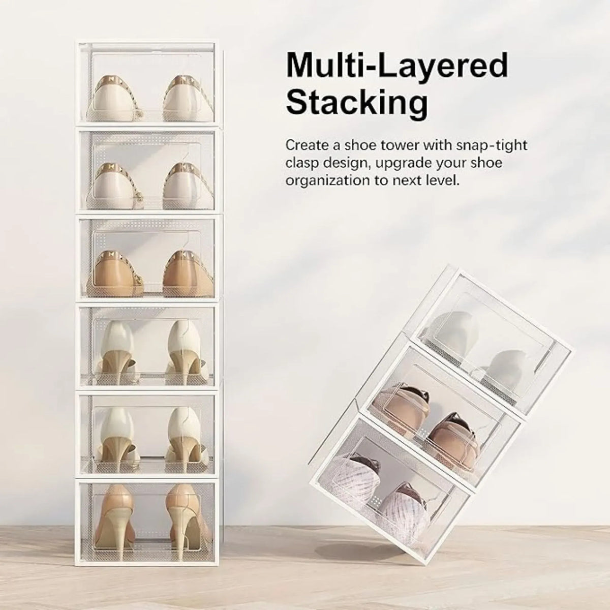 12-Pack Clear Stackable Shoe Storage Boxes 35x25x19cm - White