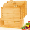 Bamboo Cutting Board Set with Stand, 4 Pieces - Natural