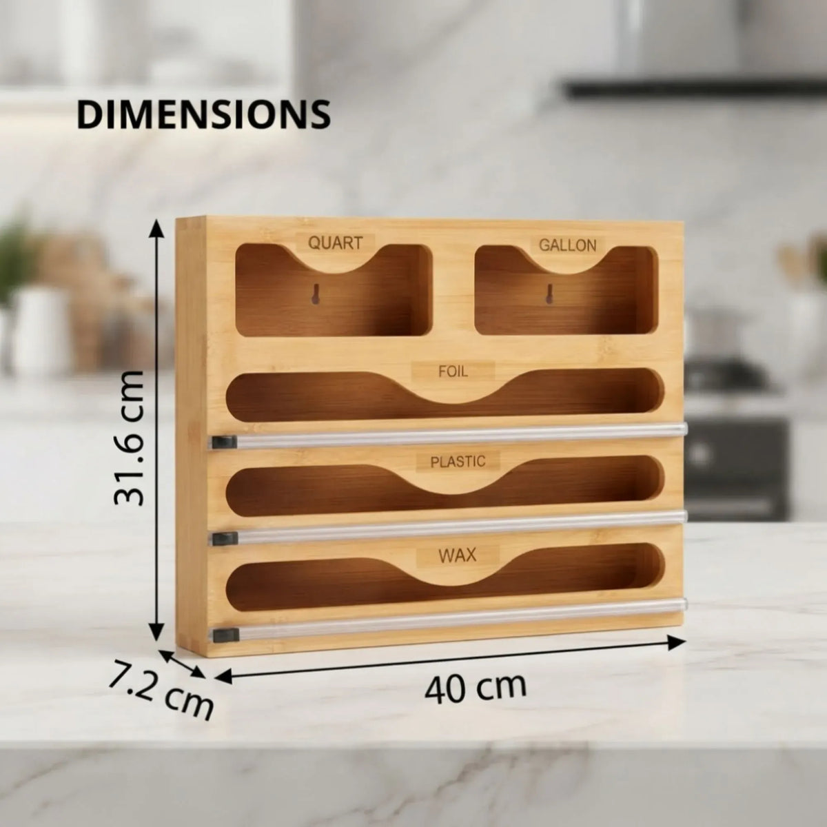 Bamboo 5-in-1 Kitchen Wrap Organiser with Cutter - Natural
