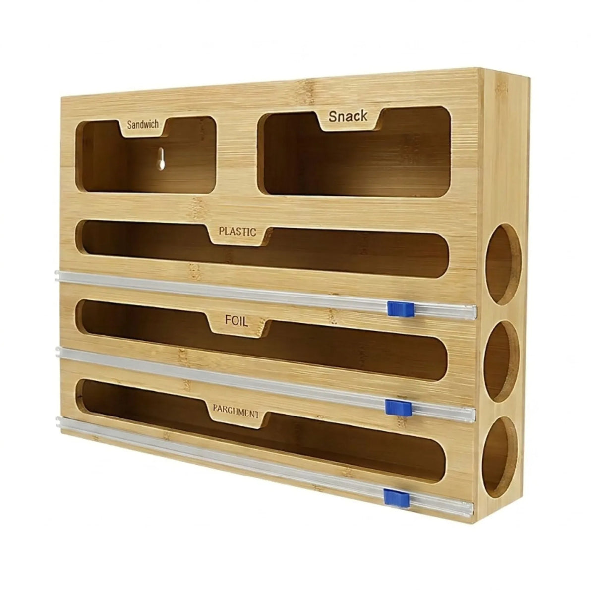 Bamboo 5-in-1 Kitchen Wrap Organiser with Cutter - Natural