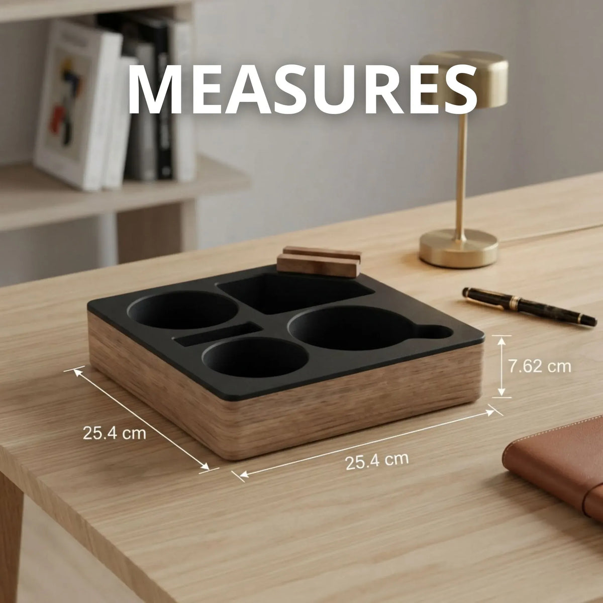 Wooden Couch Cup Holder Tray with Silicone Insert and Phone Stand 25cm - Natural