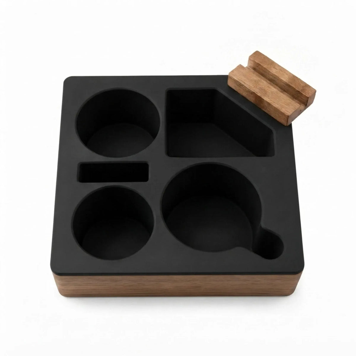 Wooden Couch Cup Holder Tray with Silicone Insert and Phone Stand 25cm - Natural