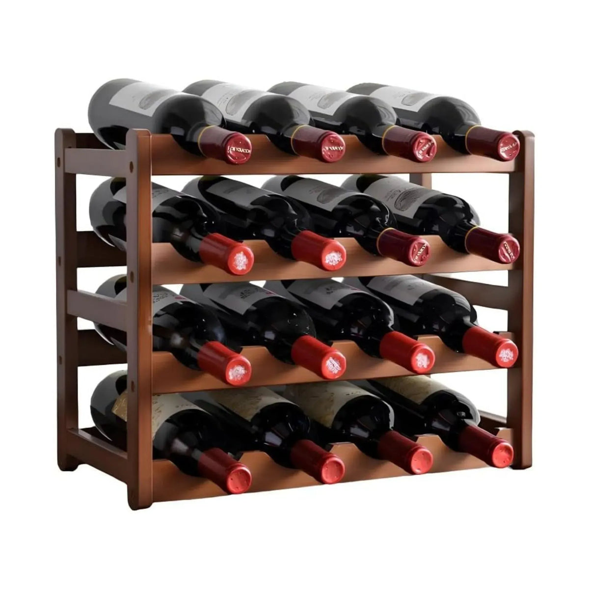 4 Tier Wooden Wine Rack 16 Bottle Storage - Brown