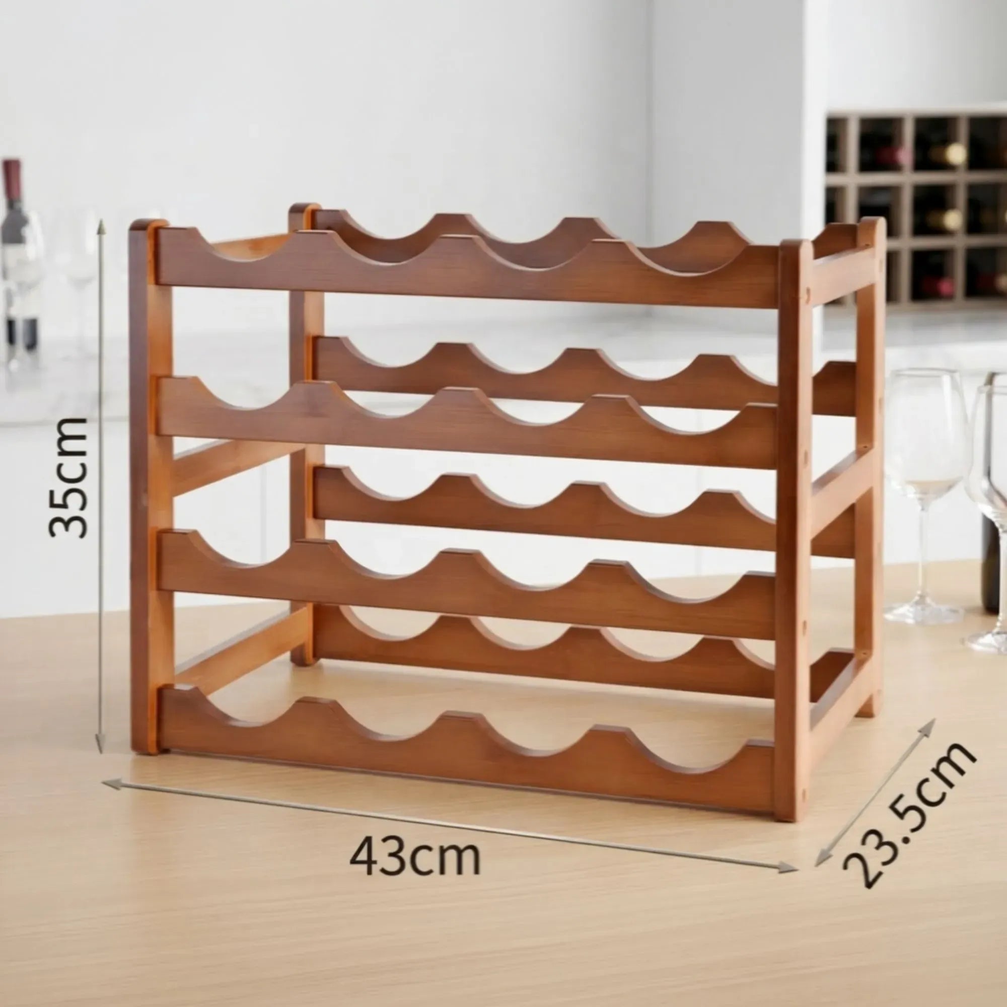 4 Tier Wooden Wine Rack 16 Bottle Storage - Brown