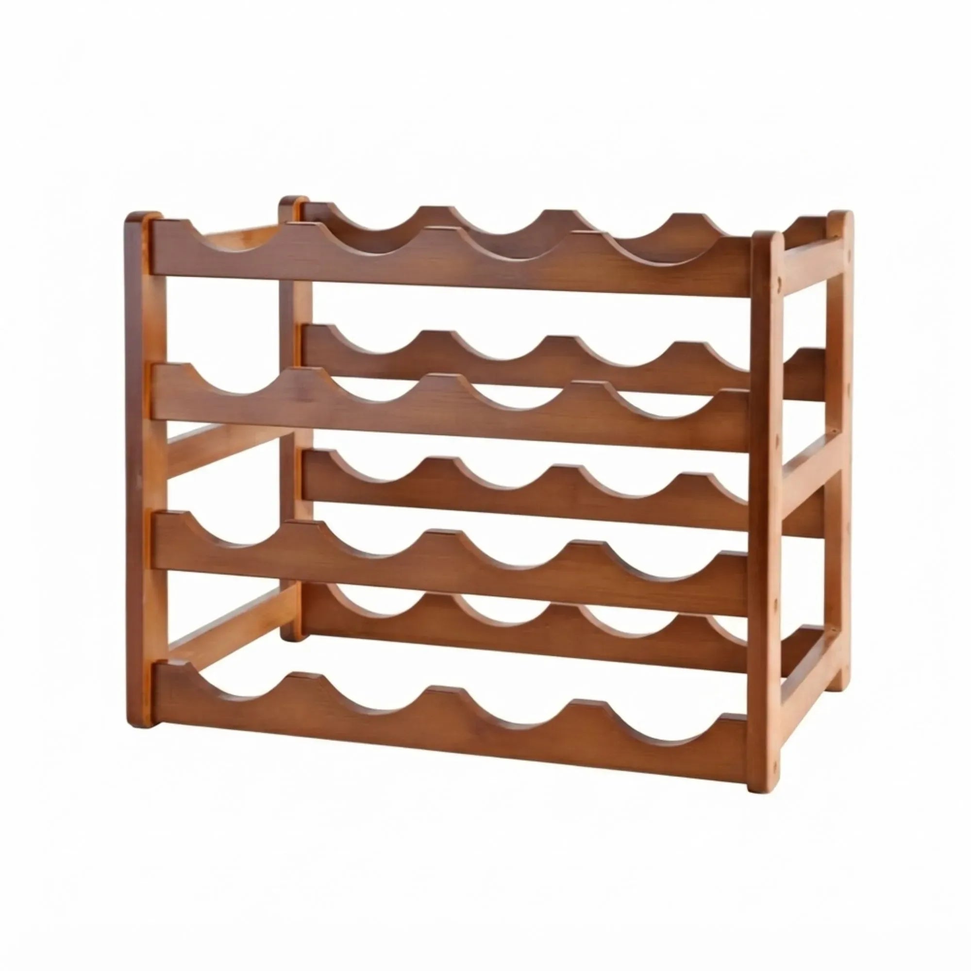 4 Tier Wooden Wine Rack 16 Bottle Storage - Brown