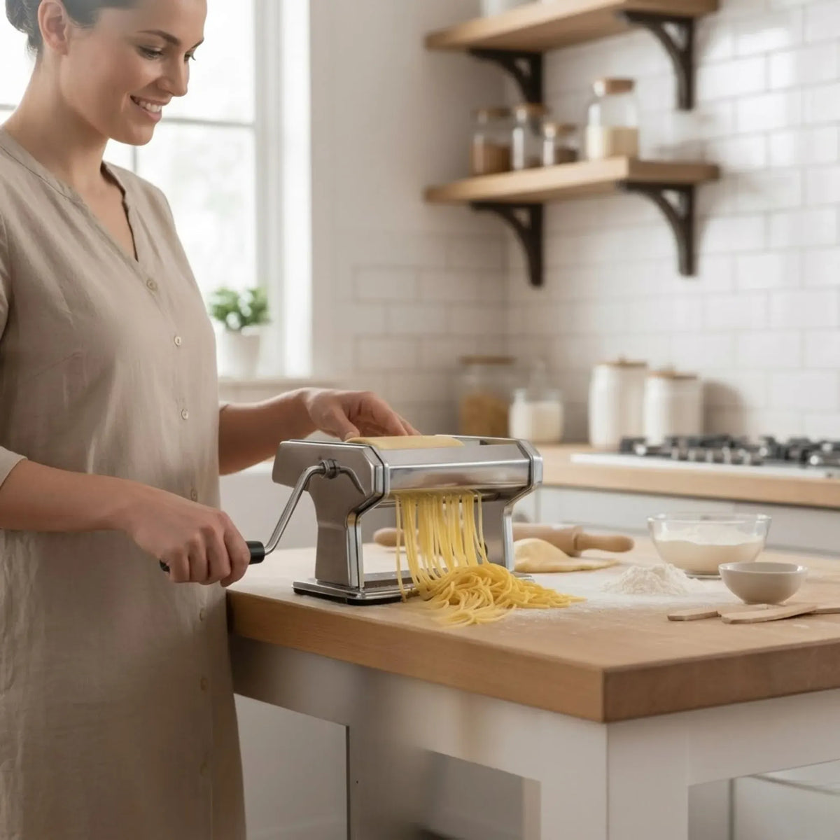 Hand Crank Pasta Maker Machine for Noodles and Pasta Sheets - Grey