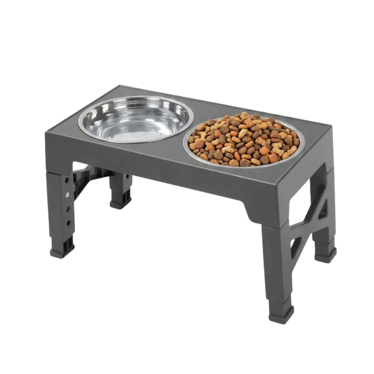 Raised Adjustable Dog Bowl Stand with 2 Stainless Steel Bowls - Black