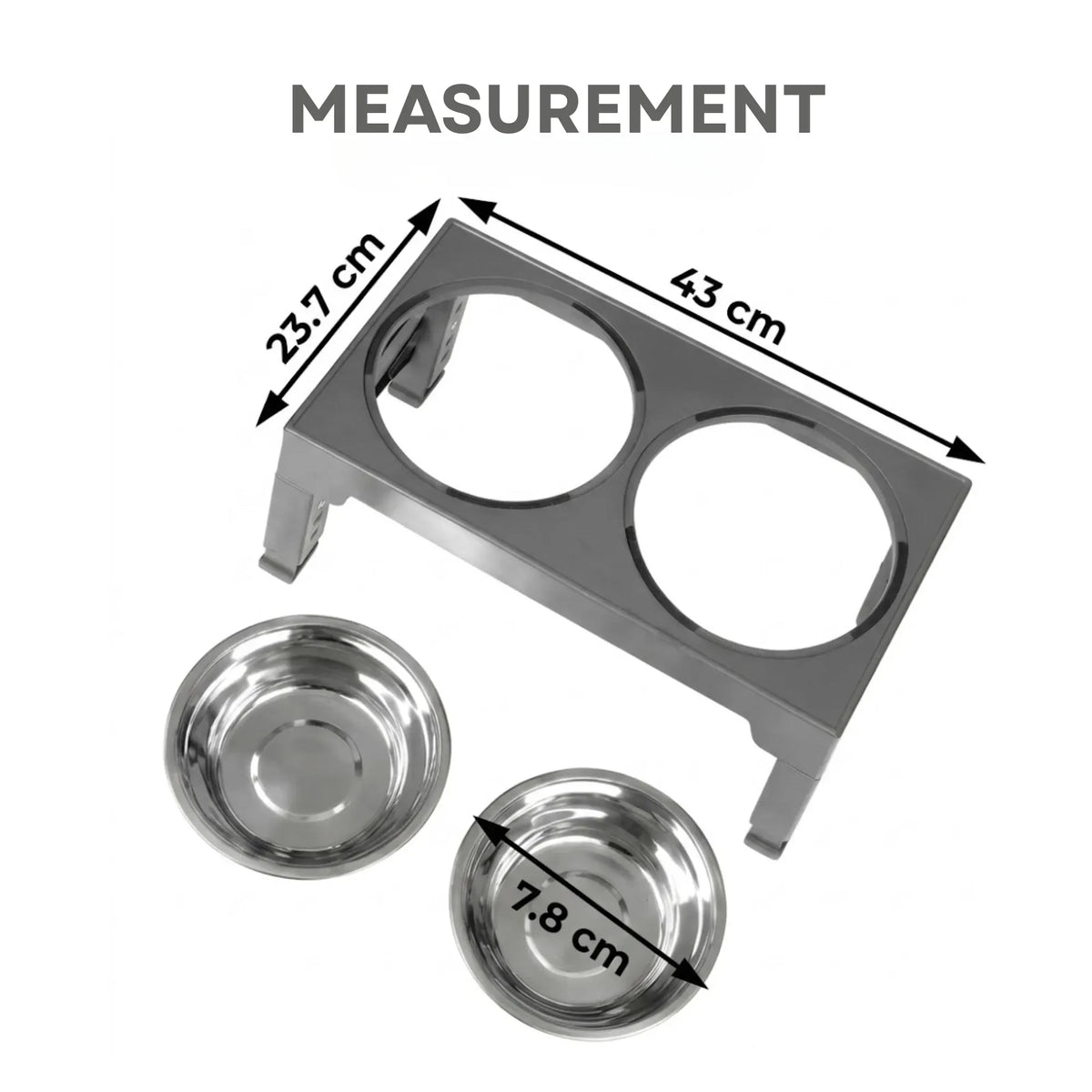 Raised Adjustable Dog Bowl Stand with 2 Stainless Steel Bowls - Black