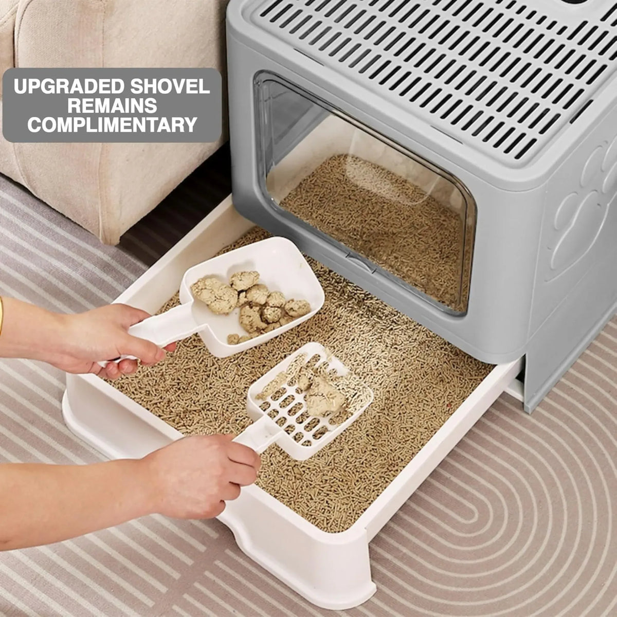 Foldable Enclosed Cat Litter Box with Scoop and Front Door - Grey