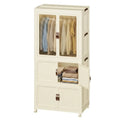 3-Tier Foldable Wardrobe Cabinet with Wheels and Semi-Transparent Doors - White