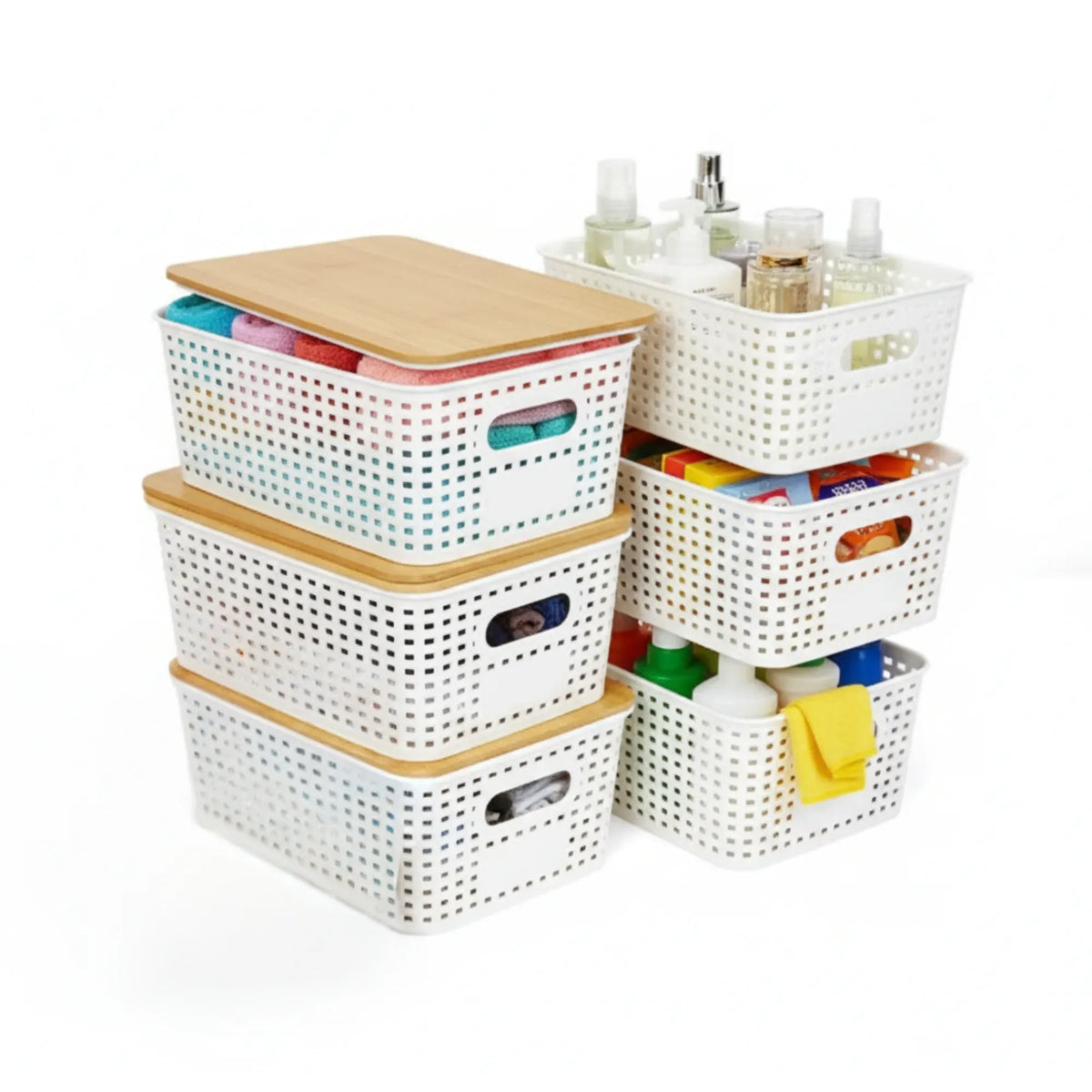 Storage Bins with Bamboo Lids 6 Pack - White