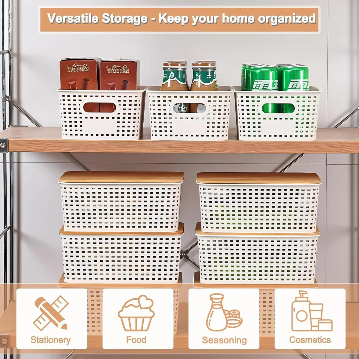 Storage Bins with Bamboo Lids 6 Pack - White