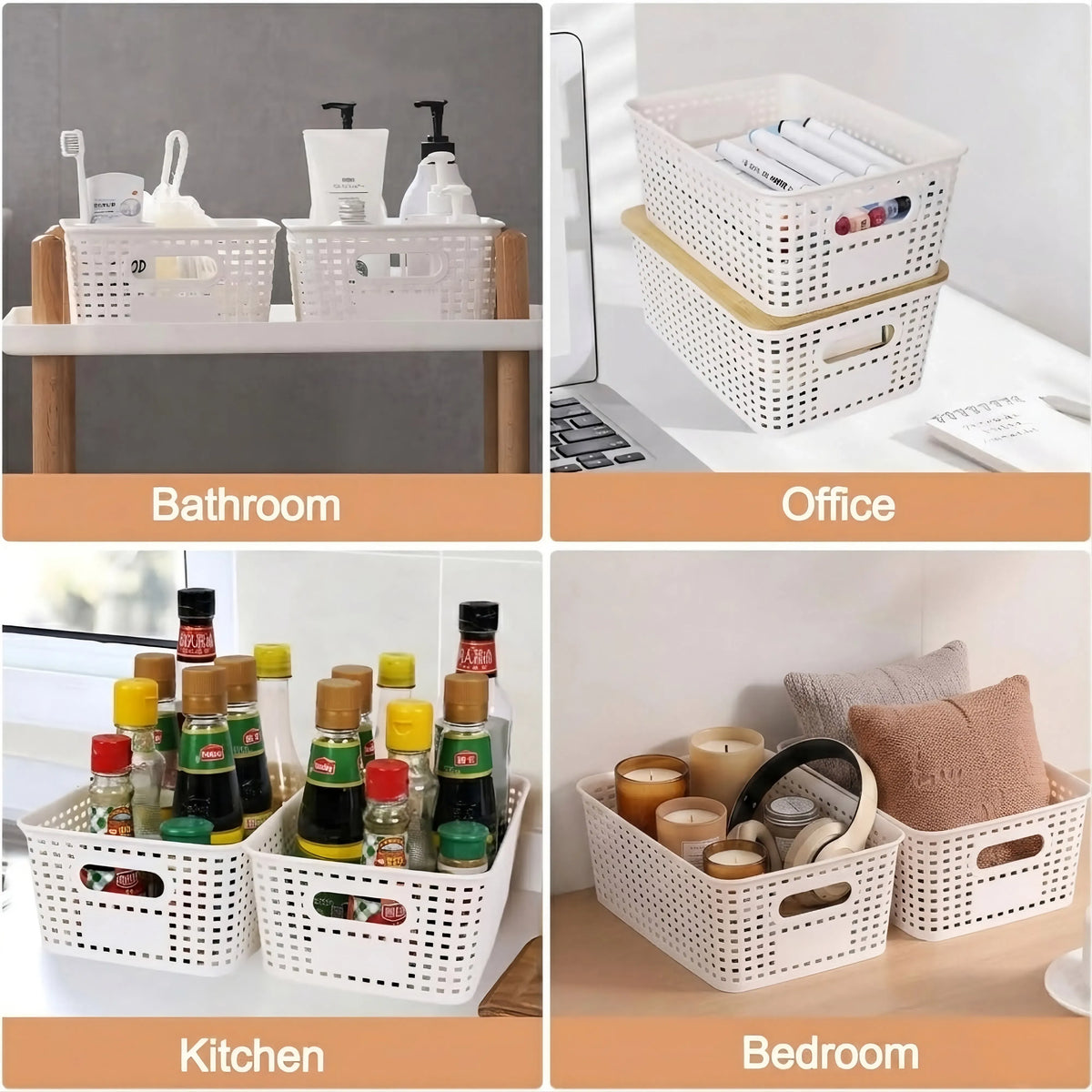 Storage Bins with Bamboo Lids 6 Pack - White