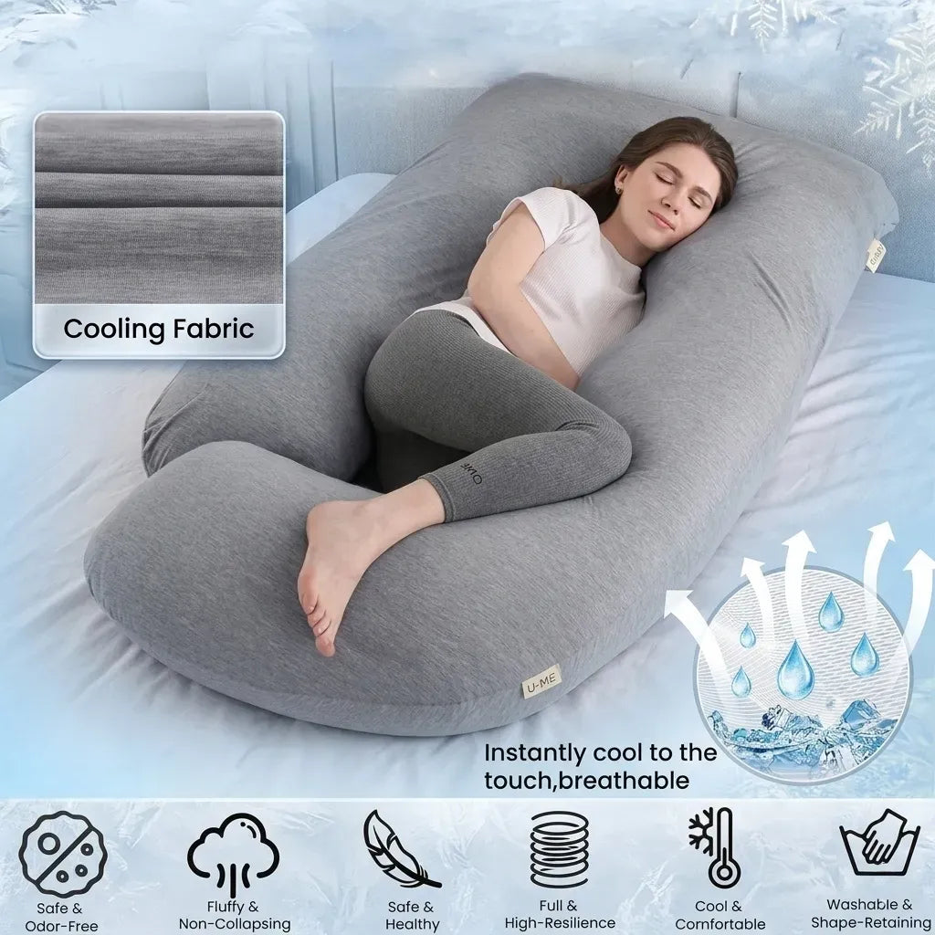 U Shaped Full Body Pregnancy Pillow for Support - Grey