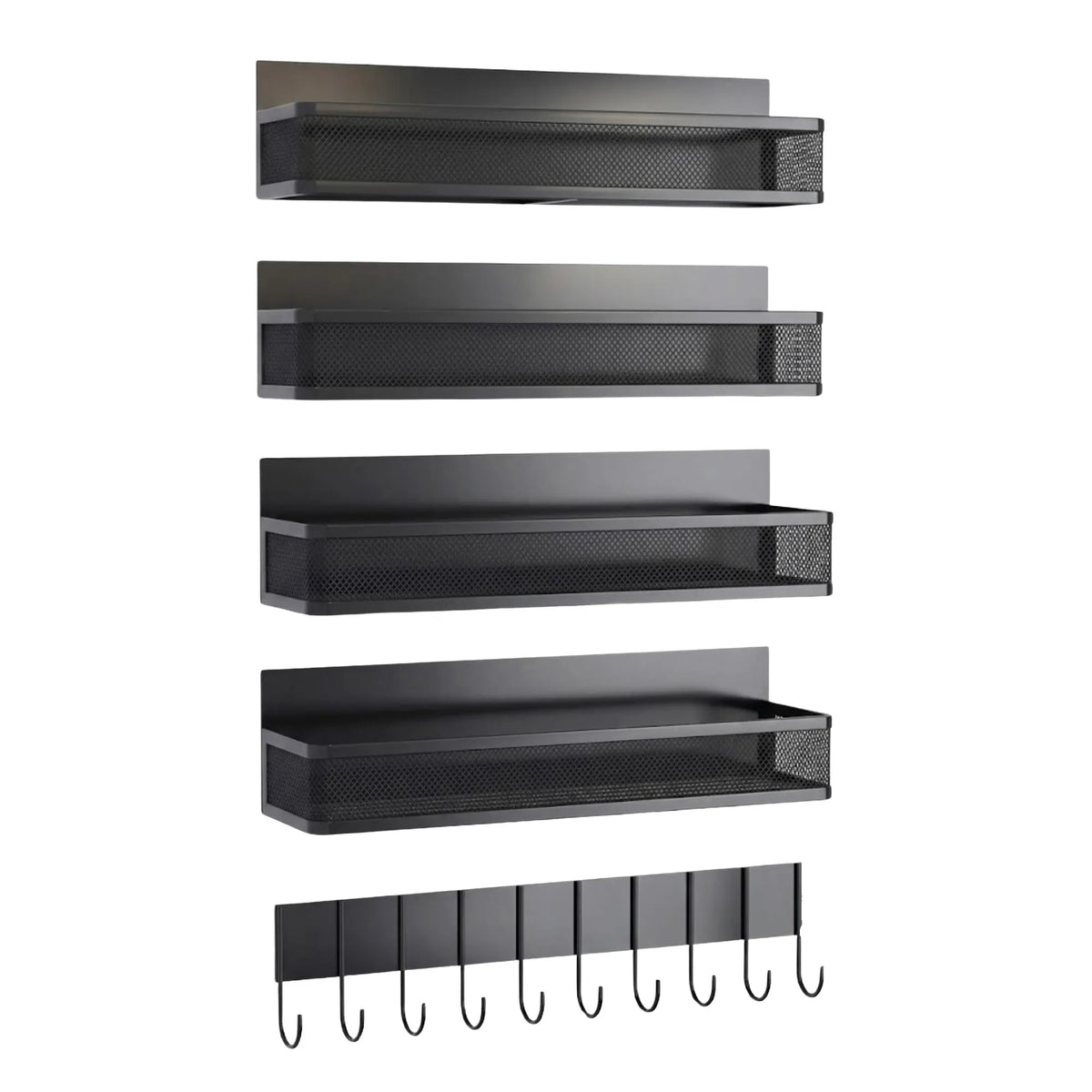 5 Pack Magnetic Spice Rack with Hook Bar for Fridge Kitchen - Black