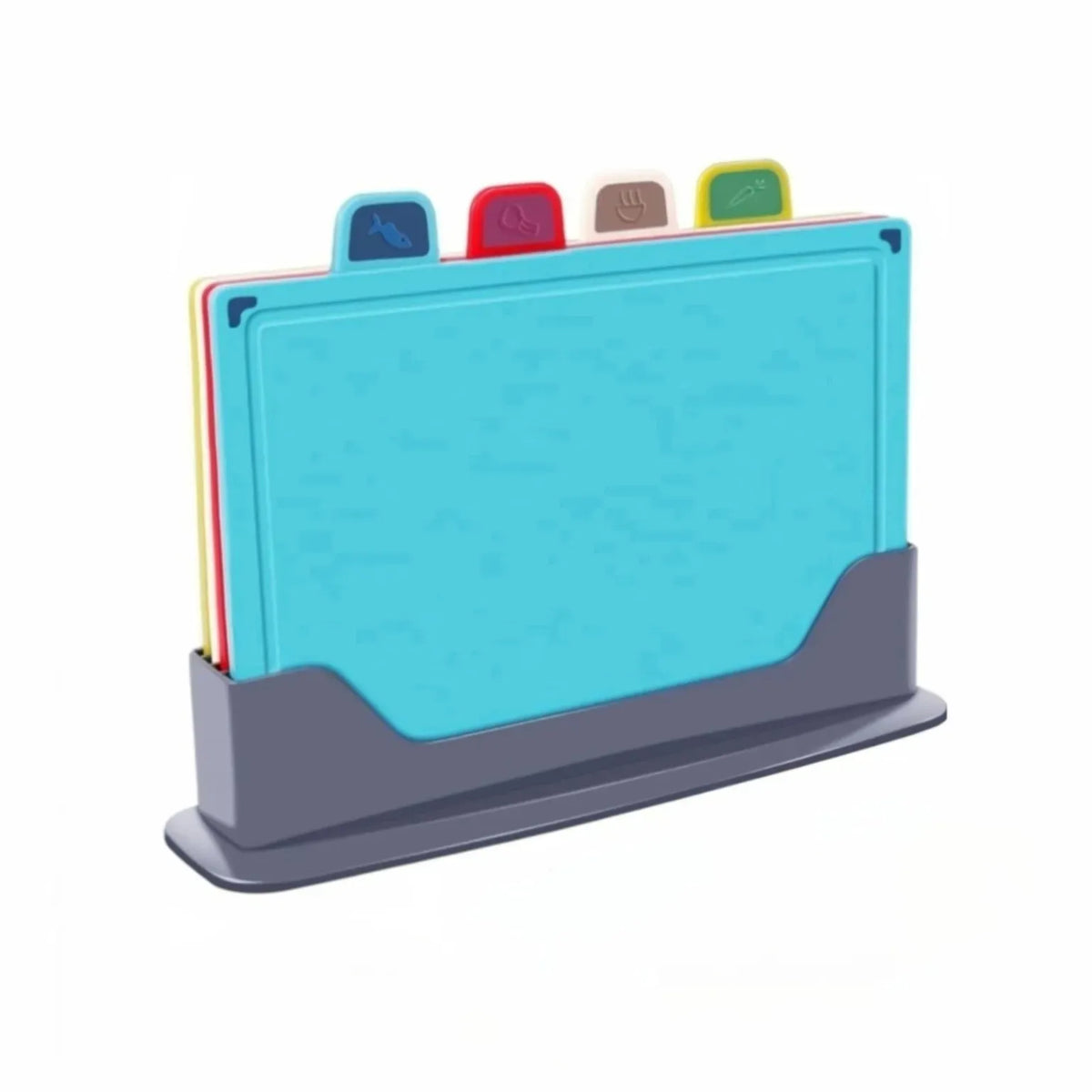 4-Piece Colour-Coded Cutting Board Set with Stand for Kitchen Organisation - Multi Colour