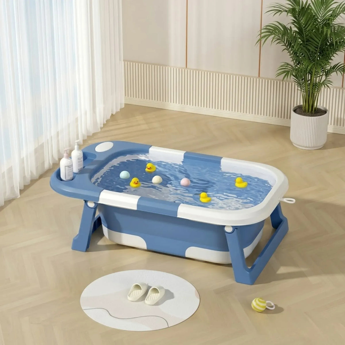 Foldable Baby Bath Tub with Collapsible Toddler Design - Blue