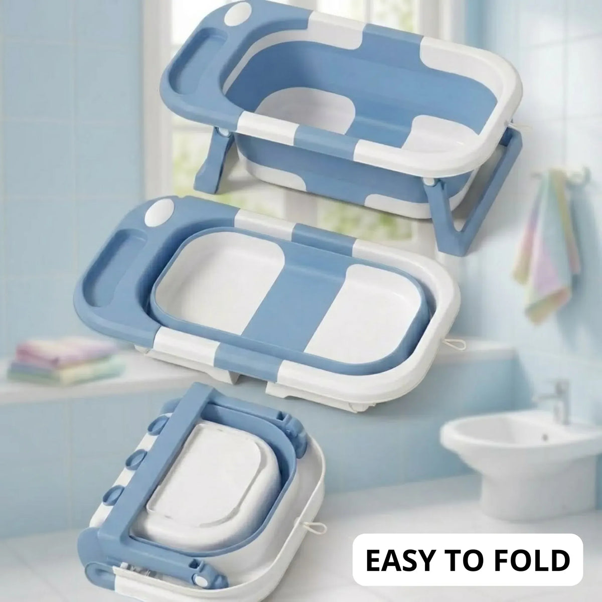 Foldable Baby Bath Tub with Collapsible Toddler Design - Blue
