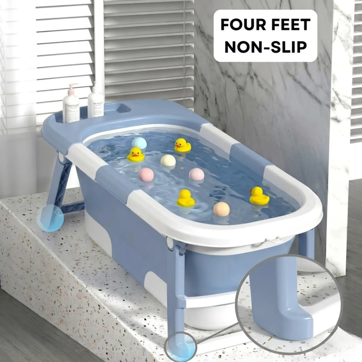 Foldable Baby Bath Tub with Collapsible Toddler Design - Blue