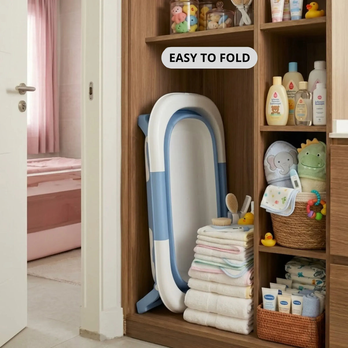 Foldable Baby Bath Tub with Collapsible Toddler Design - Blue