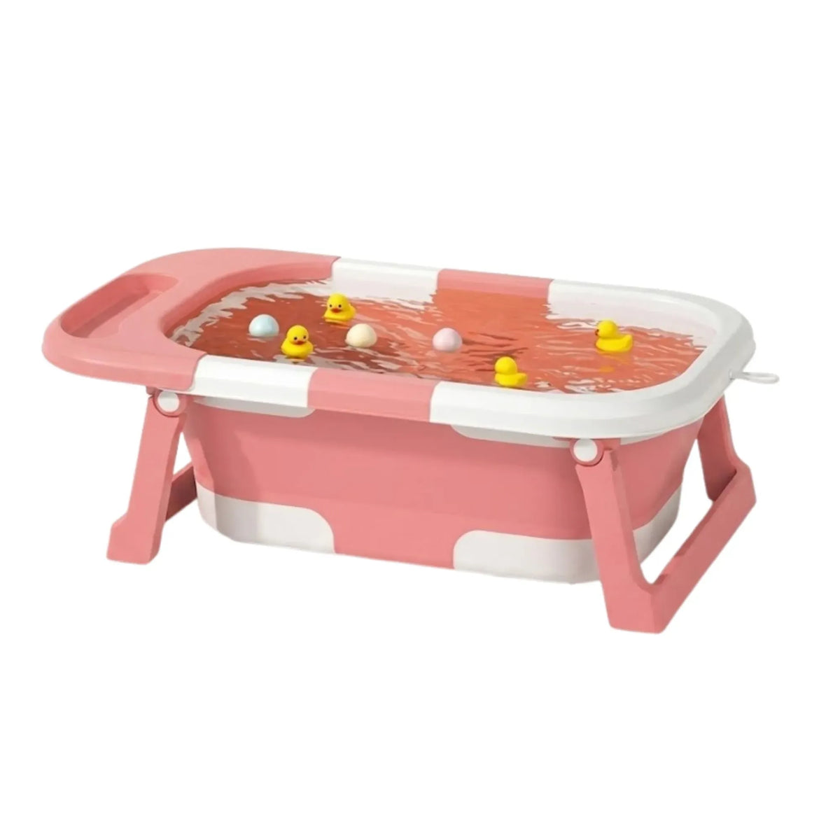 Foldable Baby Bath Tub with Collapsible Frame and Built-in Shelf - Pink